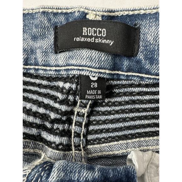 True Religion Jeans Mens 28x33 Blue Rocco Relaxed Skinny Acid Wash white tag - Picture 3 of 8